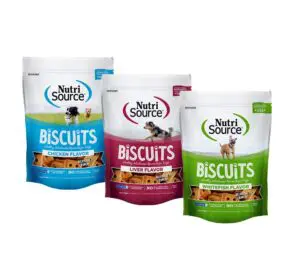 NutriSource Grain Free Biscuits Dog Treats chicken, liver, and whitefish 14 oz sizes.