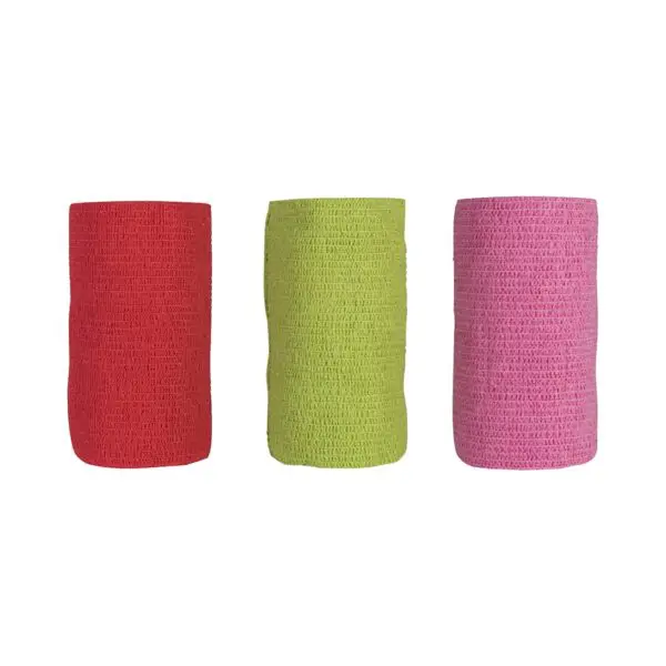 Hoof Solutions Safe Wrap (4 inch x 5 yard) , (100 count) , in neon green, pink and red.