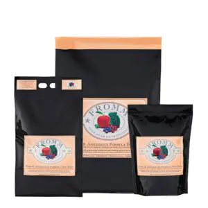 Fromm Four Star Nutritionals Pork & Applesauce Formula Dry Dog Food 5 pound, 15 pound and 30 pound size bags.