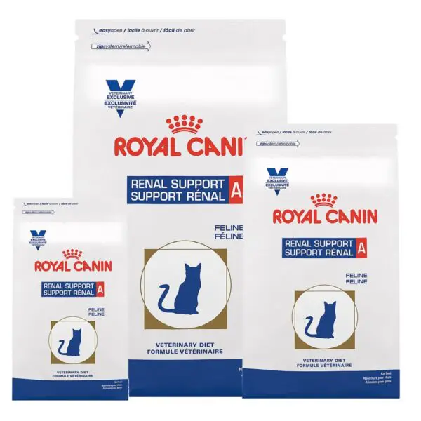 Renal Support A Adult Dry Cat Food 12 oz, 3 lb and 6.6lb size bags.