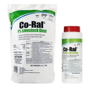 Co-Ral 1% Livestock Dust 2 and 12.5 pound sizes.
