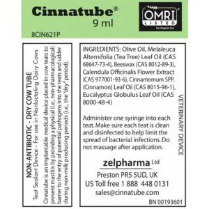 Cinnatube Dry Cow Tube label