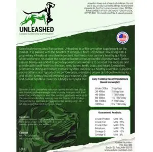 Unleashed Canine Supplement, back label