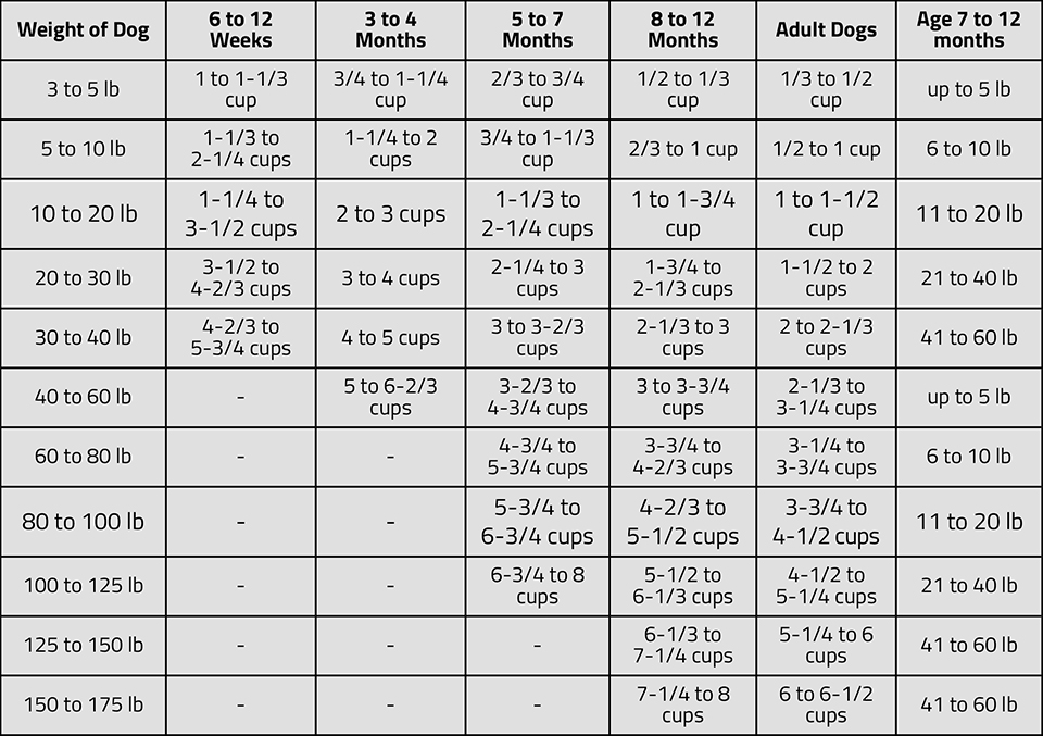Southwest Canyon Canine Feeding Chart